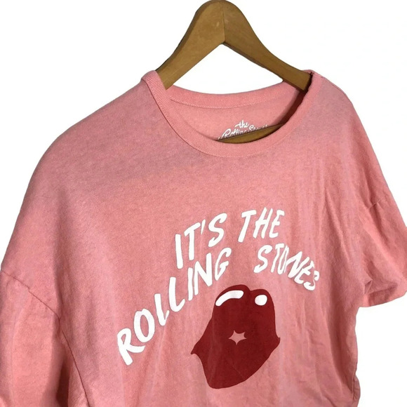 THE ROLLING STONES Spell Out Graphic Lips Boxy Crop Top Band T Shirt - Picture 2 of 5